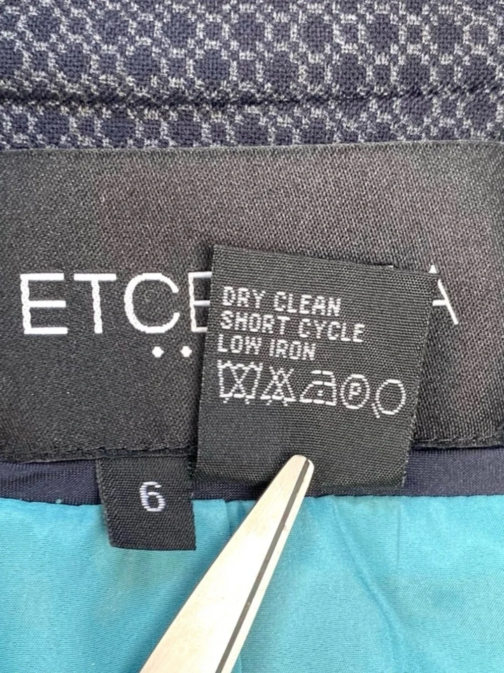 Etcetera Navy Micro-Print Blazer with Turquoise Lining